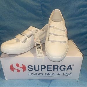 Superga white three strap Velcro sneakers NWT